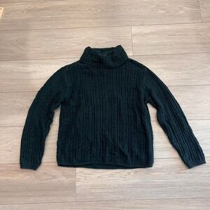 Vintage Talbots Green Cable Knit Turtleneck Sweater Women S Cotton Old Money